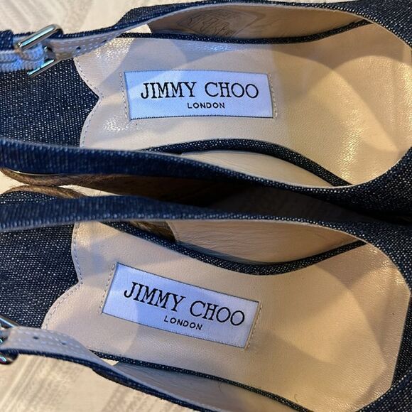 JIMMY CHOO Women’s Denim Cork/Espadrille Slingback Wedge Sandals Size 35.5 - Picture 3 of 7